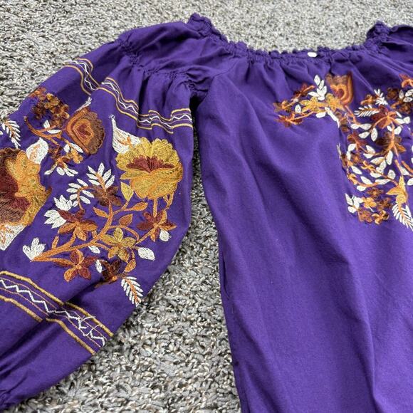 Free People Fleur Shift Off Shoulder Dress Large Lavender Floral Embroidered - Picture 4 of 10